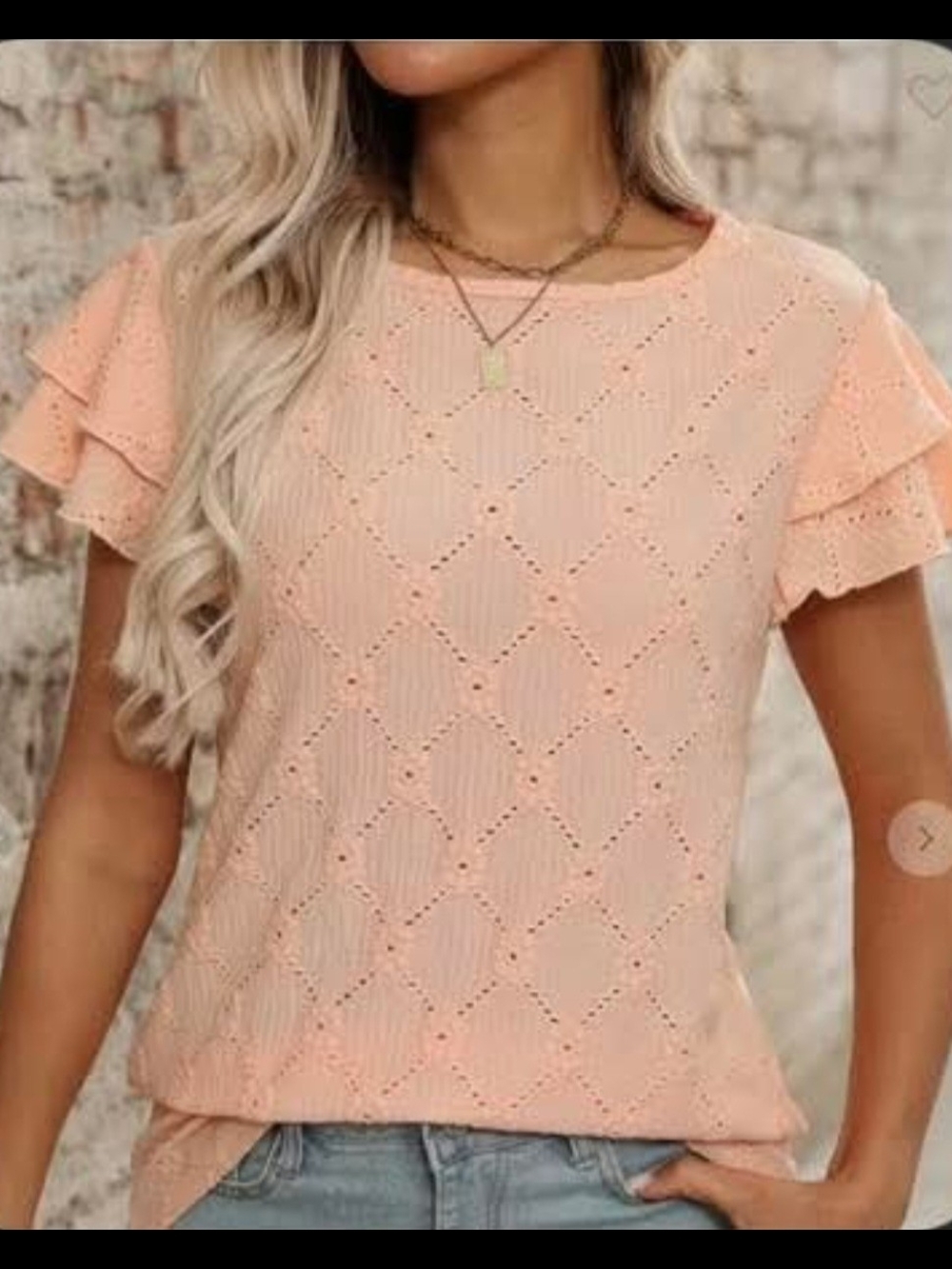 Women's Peach Eyelet Ruffle Sleeve Top